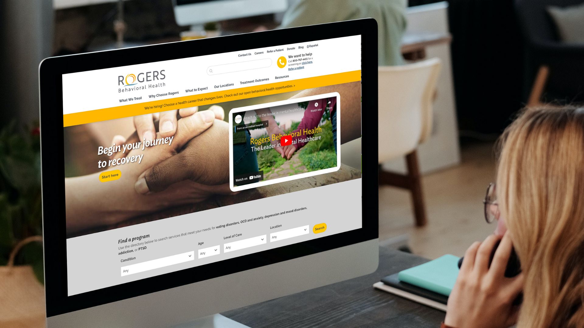 Rogers Behavioral Health Home Page Screenshot